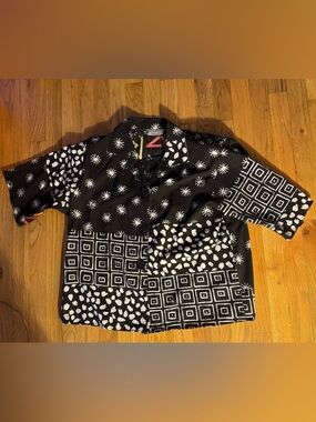 VTG 90s Sitting Pretty 3 Button Oversized Geometric Blouse W/ Shoulder Pads XL